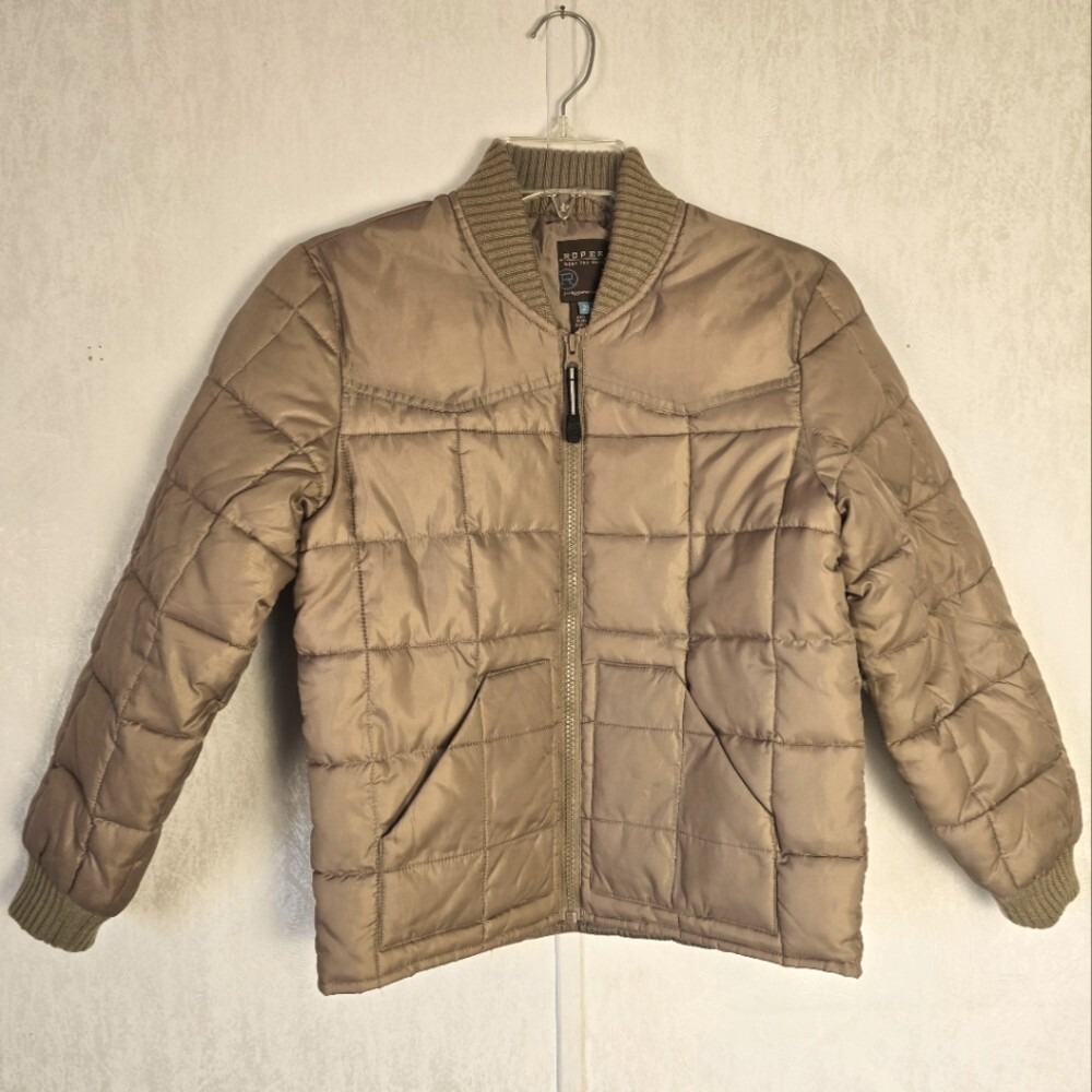 Roper Western Jacket Boys M 8/10 Down-like Fill Khaki Style #03-397-0761-0523